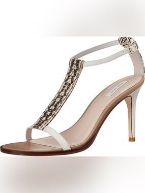 Cole Haan white leather with snake skin T-Strap Stiletto Sandal